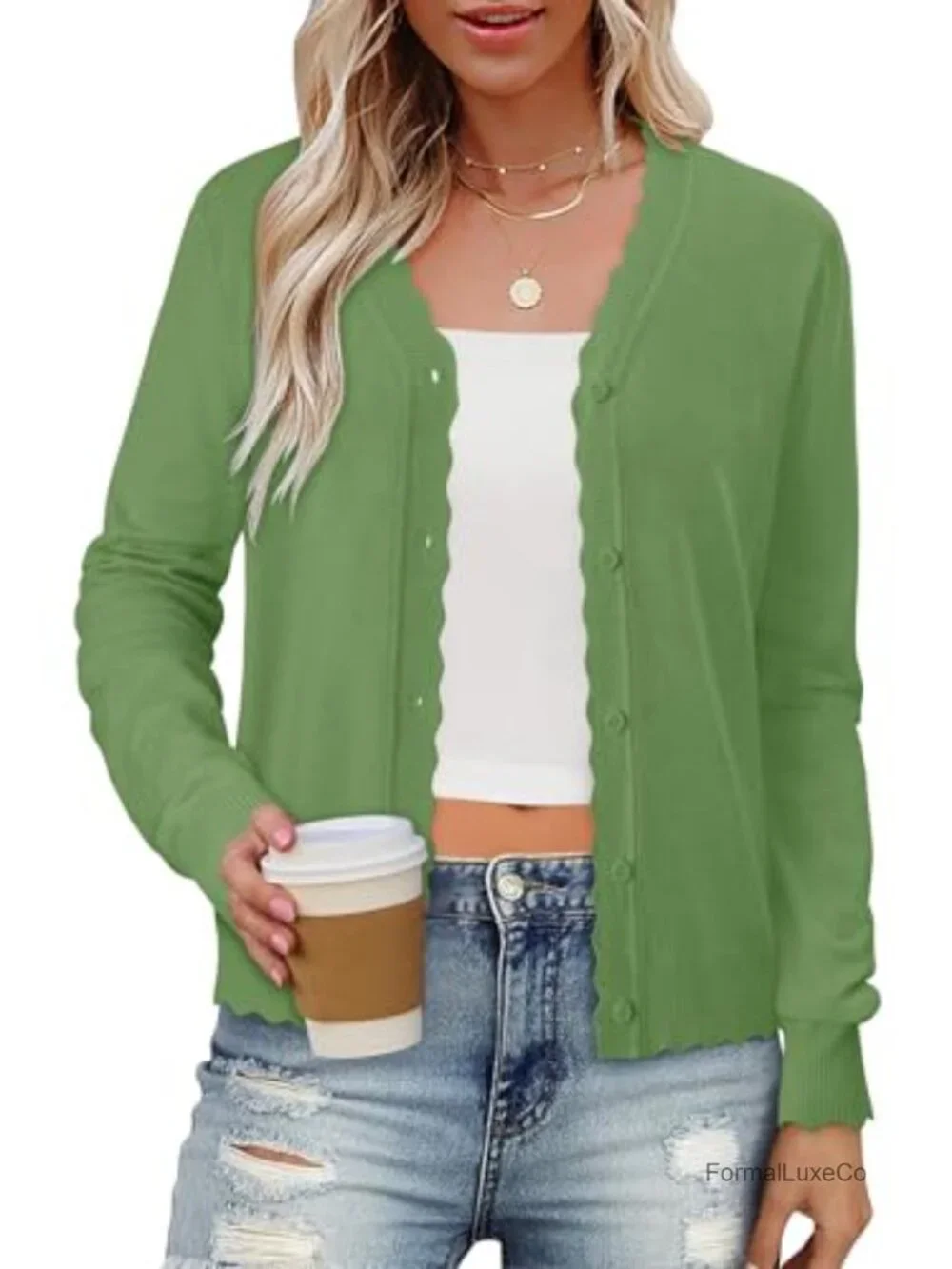 Lightweight V-Neck Ribbed Cardigan for Women Long Sleeve Button Down